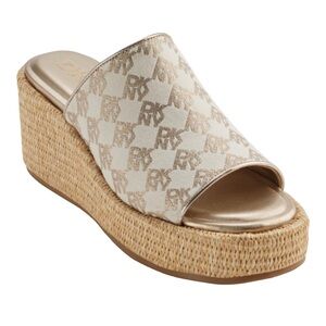 DKNY •  Conrad Slip-on Slingback Bone Logo Sandals Wedge Mules